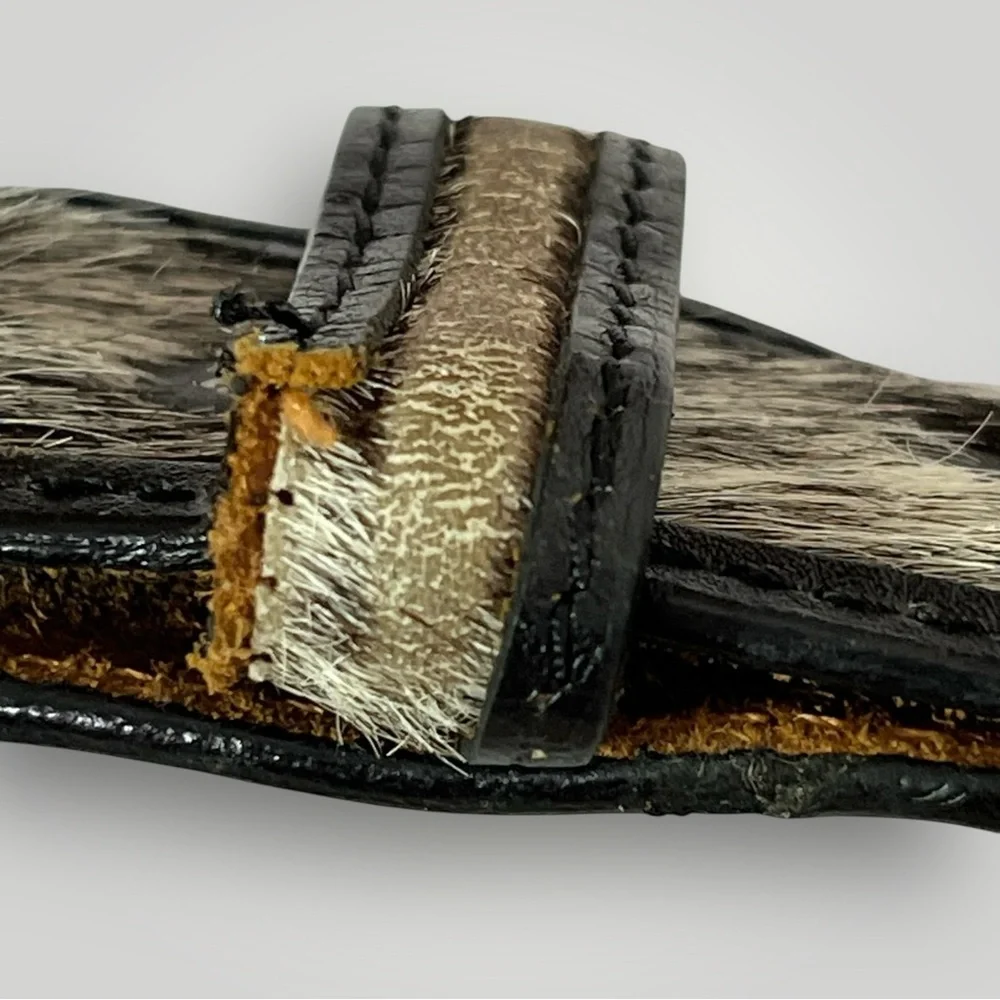 Ranger Belt Company Black & White Calf Hair On Leather Belt Size 32-34 NO BUCKLE